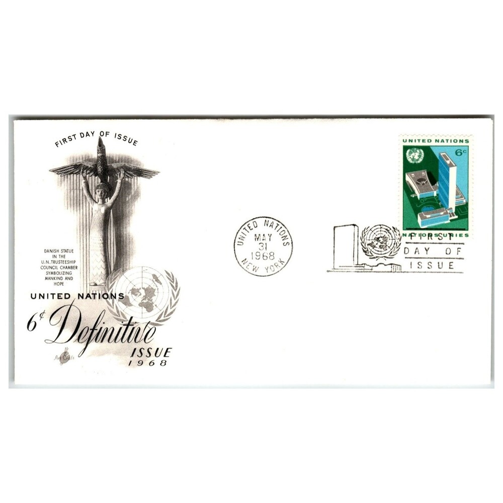 United Nations FDC 1968 New York 6c Definitive Issue First Day Cover